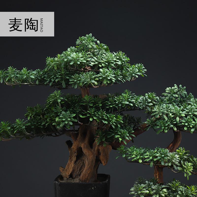 美帮汇复古仿真迎客松盆景家居摆件客厅玄关软装绿植样板间陶瓷摆件高清大图