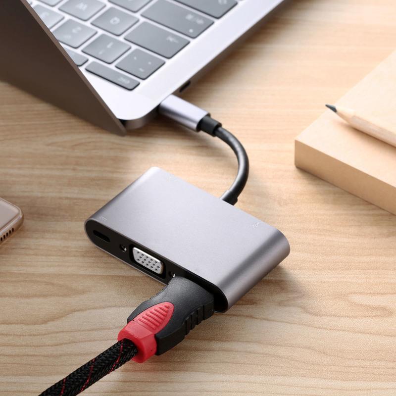 HDMI+VGA+USB+PD充电口 苹果ipadpro拓展坞usb扩展坞mate40投影转换器typeC转hdmi接头