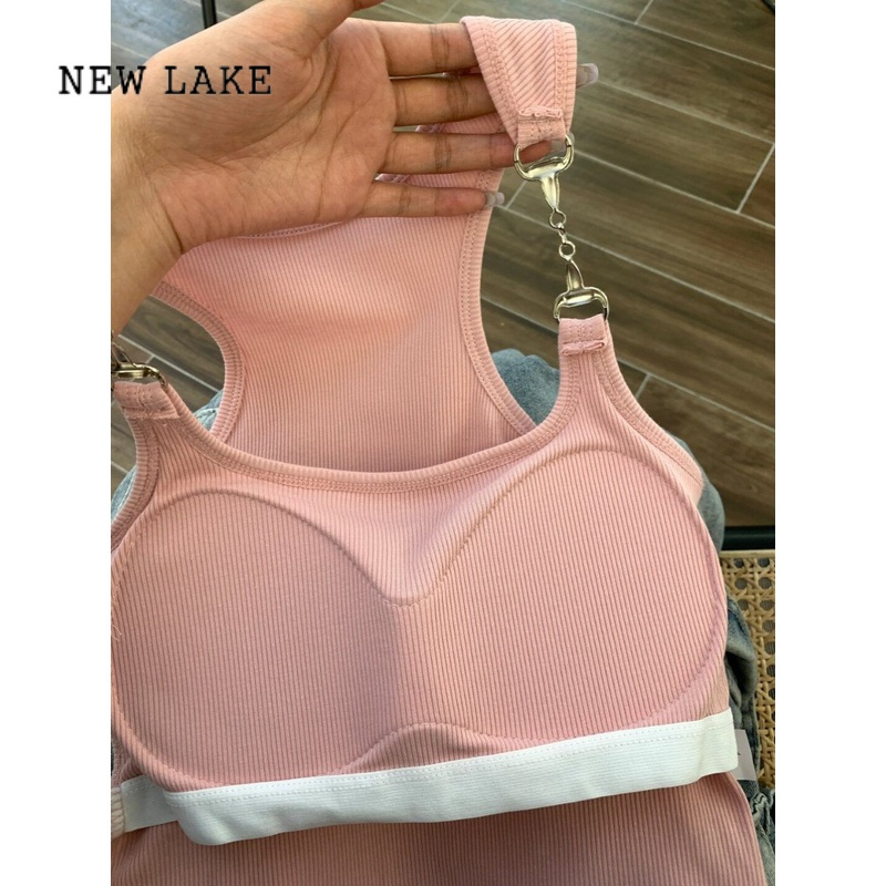 new lake粉色内搭性感紧身糖果色吊带背心女夏季内衣自带胸垫外穿美背