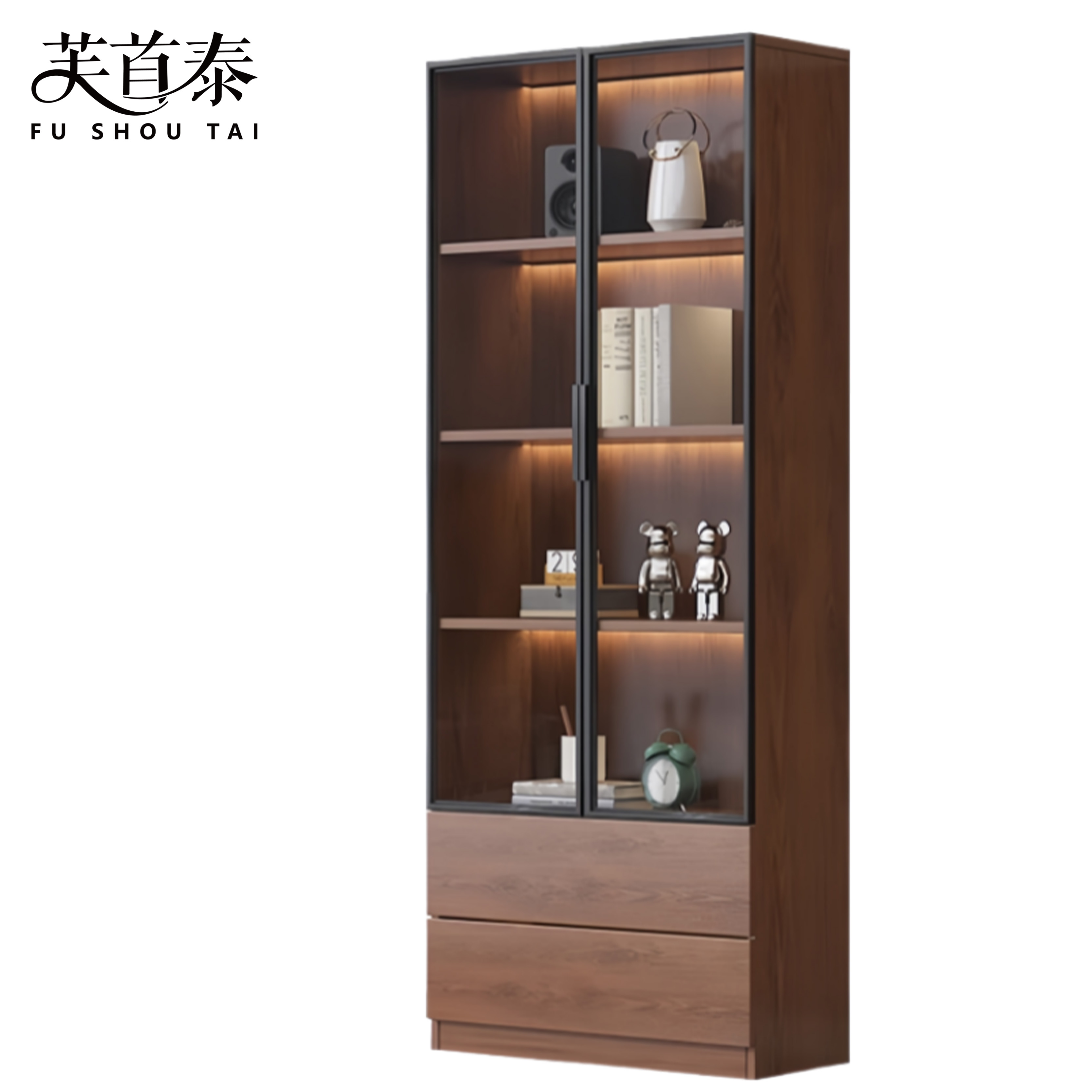 芙首泰玻璃门书柜双门双抽600*320*2000mm个高清大图