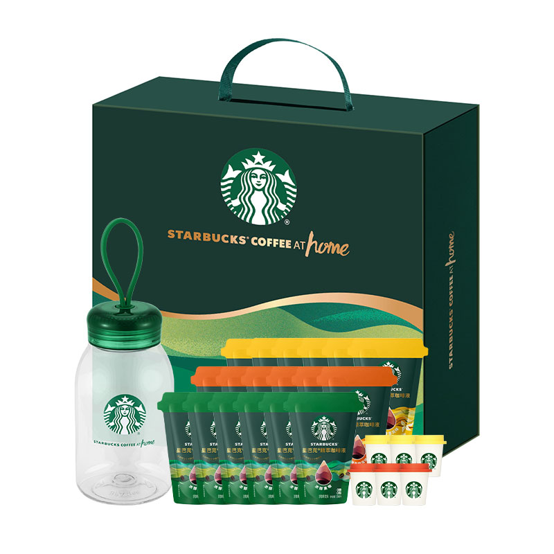 星巴克 星萃臻享咖啡礼盒12g+450ml【24杯】(醇香拿铁+经典美式+美式咖啡+绵柔香草+拿铁焦糖+摇摇杯+礼盒)