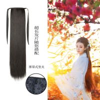 古装假发超长直发片绑带式马尾汉服古典造型接发片顺滑小龙女披发 黑色宽10cm长约50cm