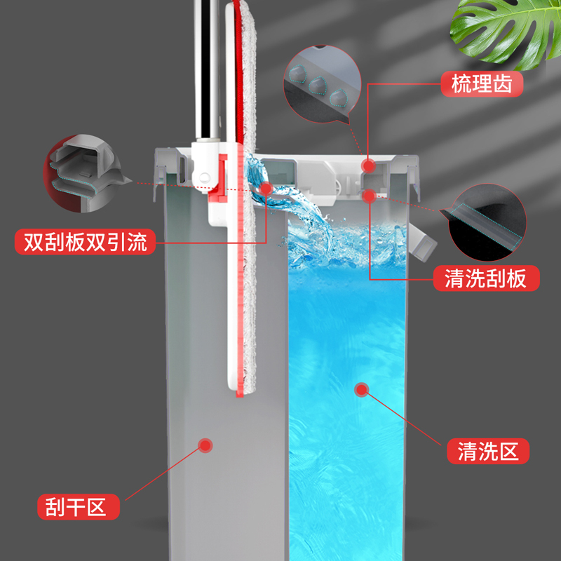 好媳妇 刮刮桶免手洗平板拖把桶 洗脱合一干湿两用拖布 家用墩布网红懒人地拖共4块配布