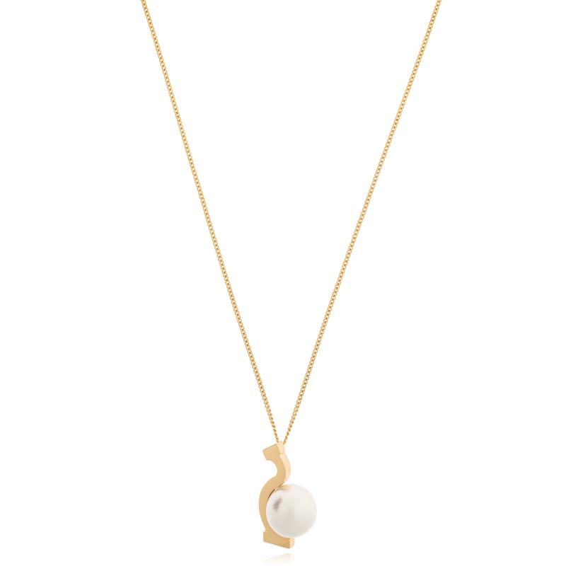 Salvatore Ferragamo优雅金链抽象吊坠项链大珍珠女款个性定制饰品