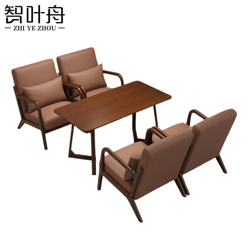 智叶舟休闲沙发组合单人位*4+长方桌套高清大图