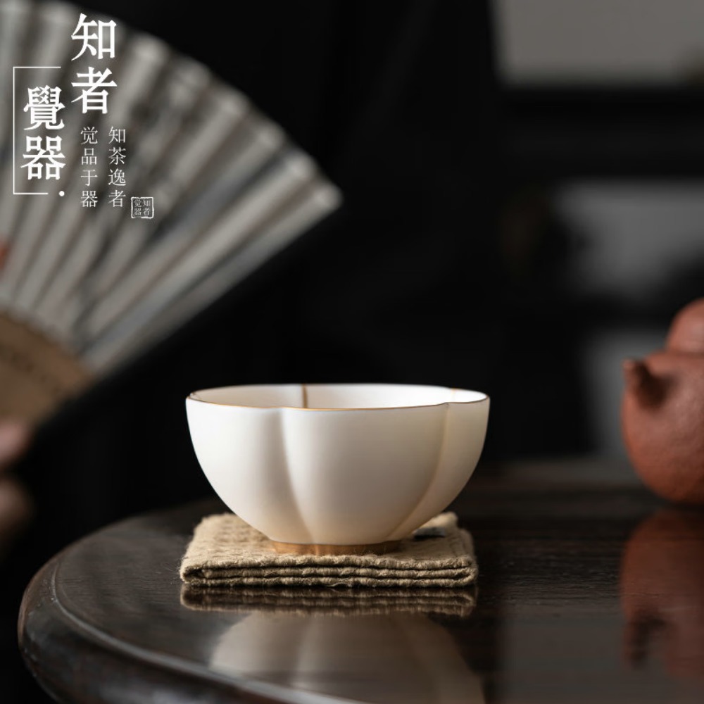 知者觉器-[傲梅]茶具套装品茗杯功夫茶具家用主人杯单杯小号陶瓷茶杯 傲梅羊脂玉瓷主人杯 1只高清大图