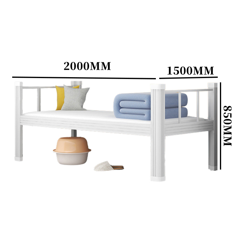 铭威盾单层铁架床学生宿舍单层床公寓床员工寝室架子床型材铁艺床白色单人床2000*1500*850床+床板+床垫高清大图