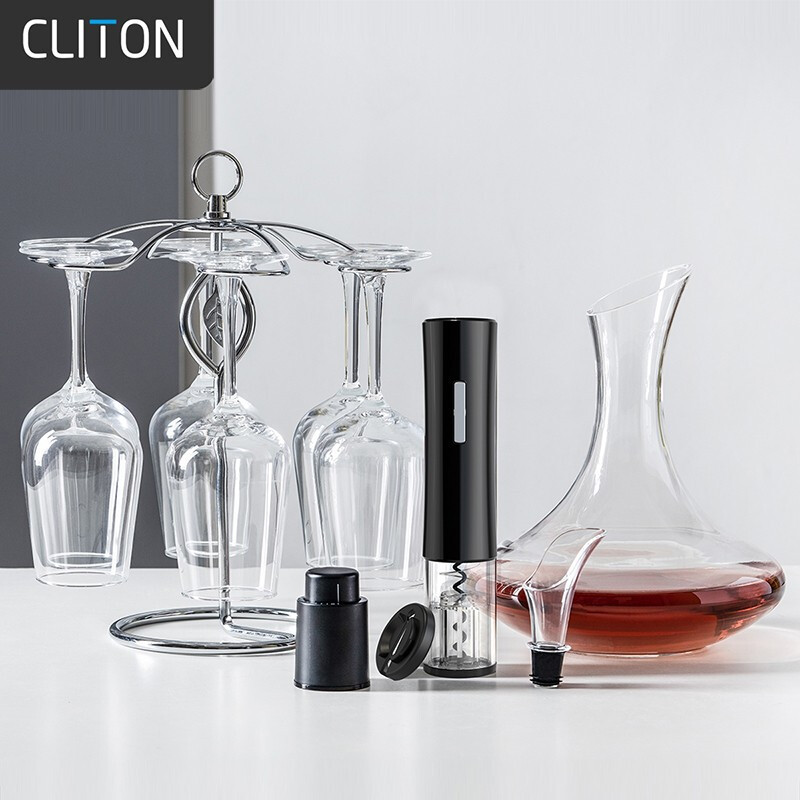 CLITON玻璃红酒杯高脚杯12件酒具套装 家用6葡萄酒杯+醒酒器+电动开瓶器+红酒瓶塞+倒酒器+酒杯架