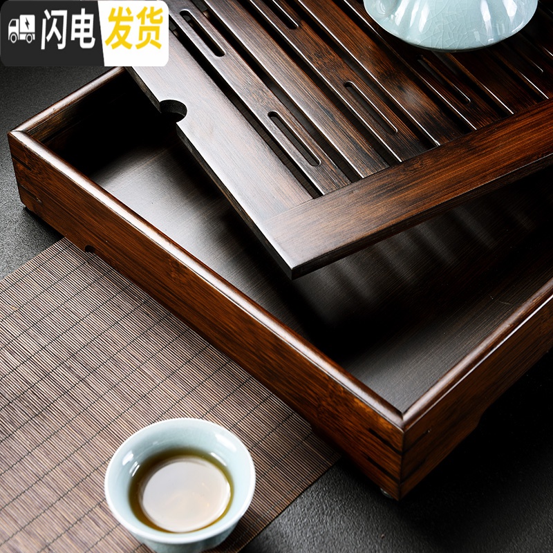 三维工匠九竹新款胡桃色竹制茶盘家用储水茶海茶台简约大小号功夫茶具套装 小盛水(胡桃色)+一壶两杯高清大图