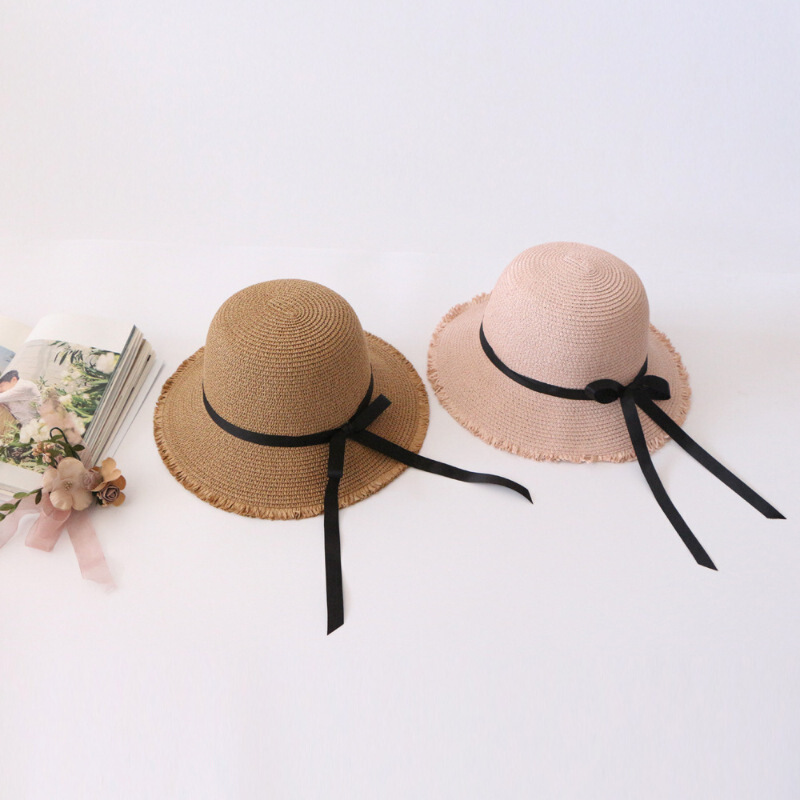 旅游帽子户外圆大沿帽韩版防晒遮阳帽女士夏季太阳帽沙滩帽蝴蝶结长带