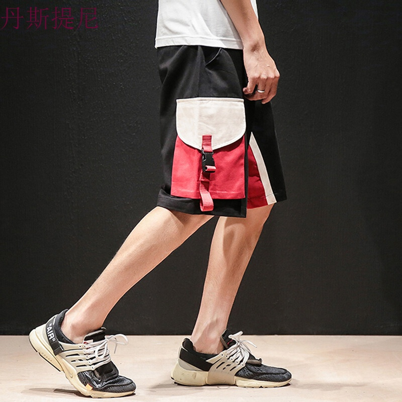 2018夏季新款拼色休闲短裤男士加肥大码宽松五分裤韩版潮流男裤子