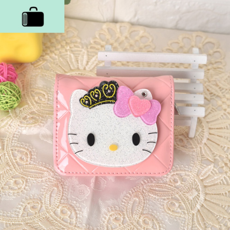 日韩版儿童公主零钱包女孩中小学生可爱卡通钱包手机包长款皮夹子NEWLAKE 粉色KT头短款