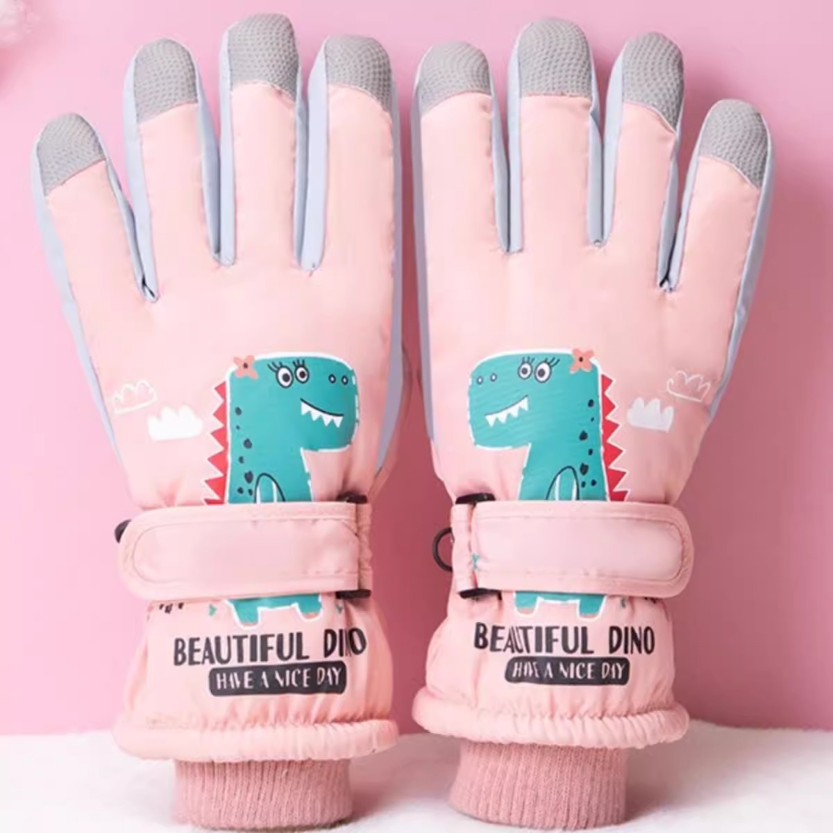 儿童保暖滑雪手套加厚防寒防泼水 儿童-黑色高清大图