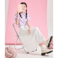 唐狮夏新款女半身裙甜美淑女雪纺气质少女高腰显瘦纯色a字长裙DY_58452 M 本白