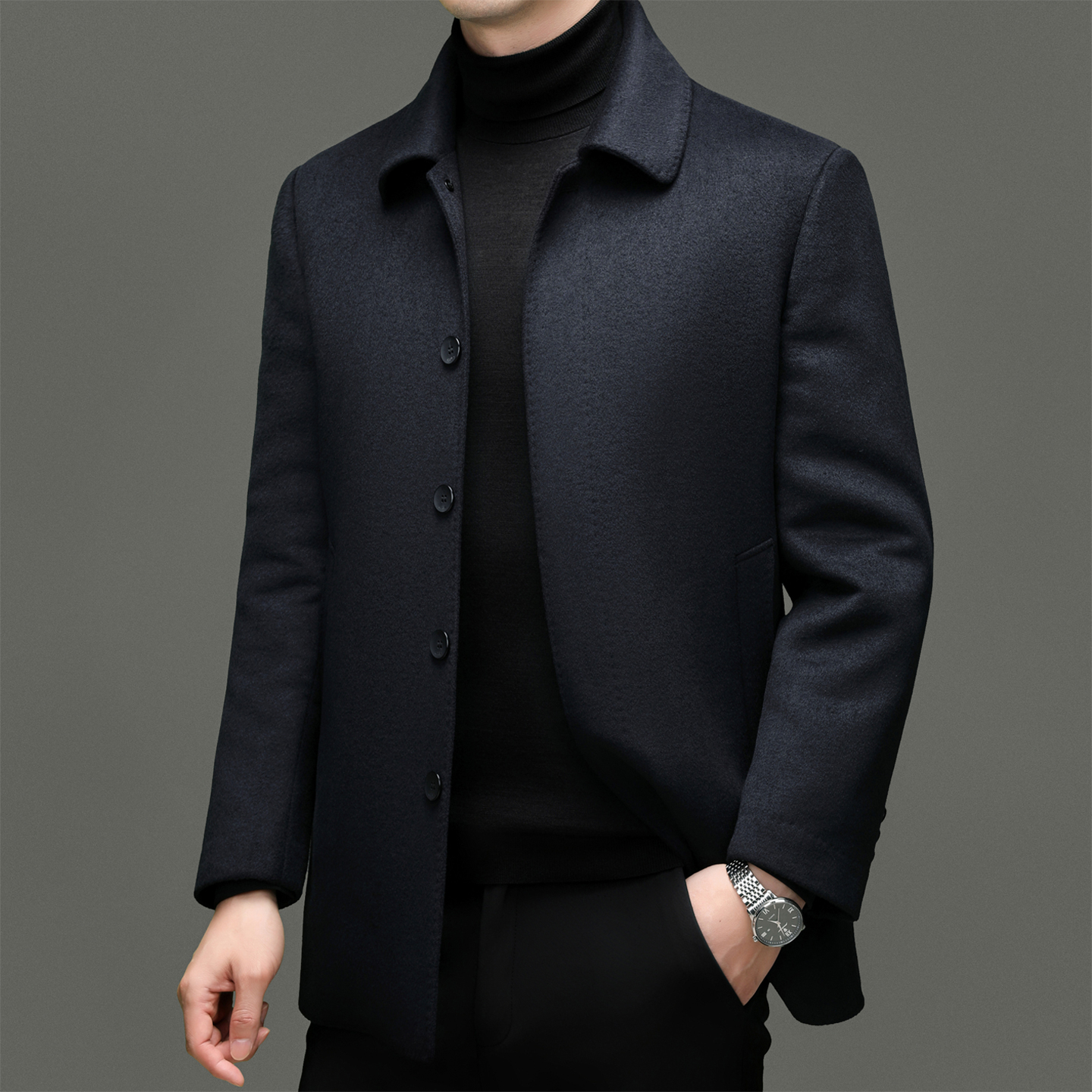 爸爸毛呢羽绒服男士2025新款冬季加厚短款中老年人羊毛呢大衣冬装外套毛呢大衣男中长款冬季爸爸装羊毛呢子外套保暖鸭绒羽绒服高清大图