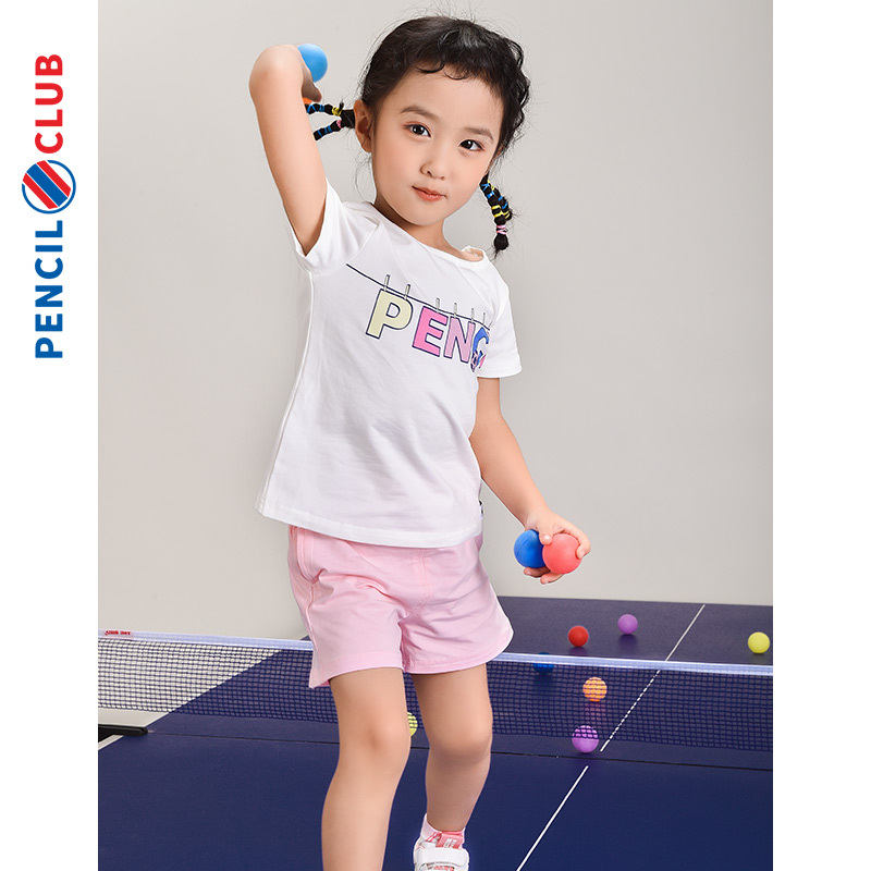 铅笔俱乐部童装女童短袖套装2022夏装新款儿童字母印花宝宝圆领