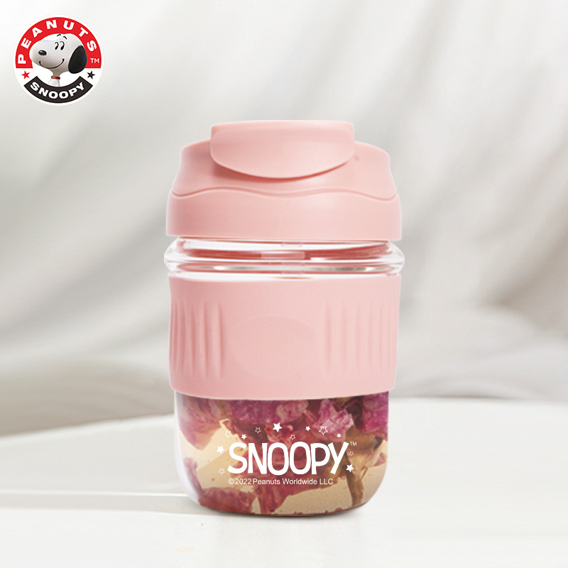 史努比(SNOOPY)玻璃水杯新款带吸管简约便携牛奶杯双饮杯高颜值水杯CQG3322