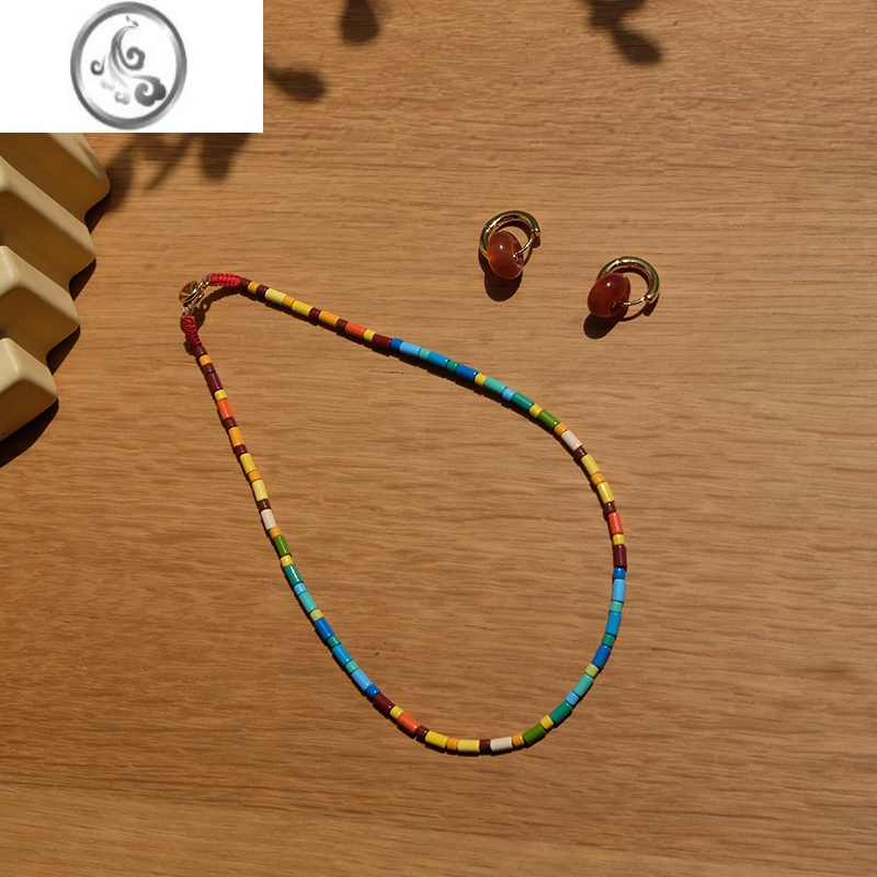 jimipandana明星同款欧美风彩色锁骨链女时尚撞色清新彩虹项链颈链潮