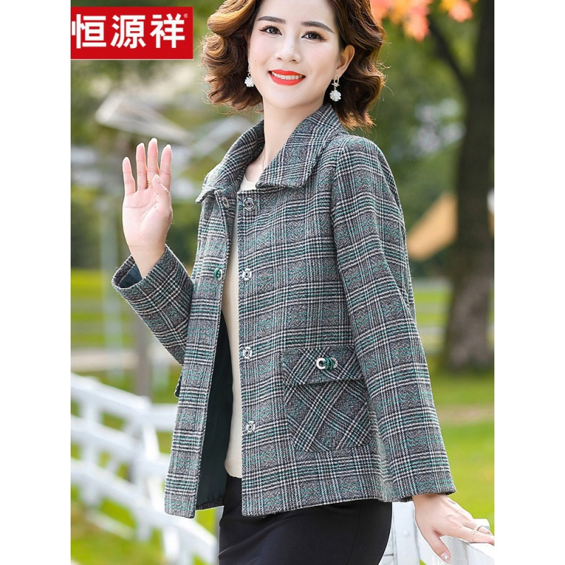 恒源祥中年女装秋冬装羊毛衫大衣中老年妈妈装冬季短款外套上衣女