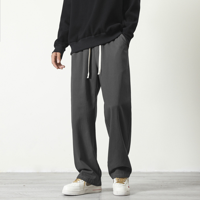 七色可选男裤秋冬休闲显瘦高街宽松垂感抽绳青年流行潮牌纯棉裤子高清大图