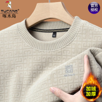 啄木鸟男士加绒加厚奥粒绒卫衣冬季新款时尚圆领保暖针织毛衣男绒 190/4XL推荐180-210斤 加绒8650米杏