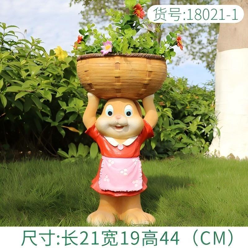 小窝厘 卡通兔子雕塑摆件户外树脂工艺品花园庭院花缸创意花盆装饰 小号举篮女兔D款 长21宽19高44(CM)