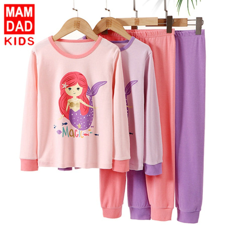 KIDS MAM&DAD秋冬儿童保暖内衣套装纯棉女童秋衣秋裤中大童睡衣家居服