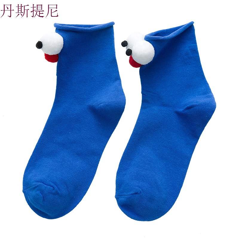 ins抖音立体大眼睛袜子女春秋款3d短袜可爱搞怪卡通中筒袜长袜潮