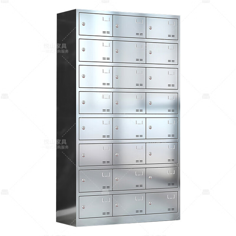 悦山不锈钢餐盘柜食堂员工多门储物柜304不锈钢24门钥匙锁YSOA11FO24MP304Y