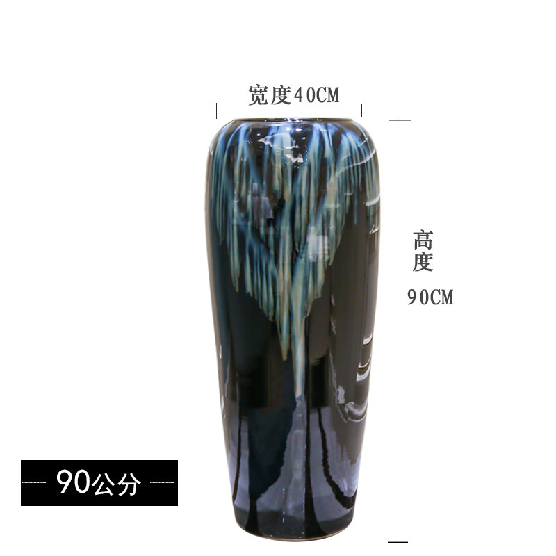 现代简约景德镇陶瓷大花瓶摆件客厅落地欧式新中式花瓶插花摆件 三维工匠 黑釉花瓶-90高高清大图