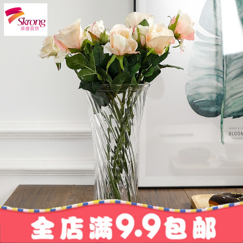 透明玻璃大号养富贵竹花瓶摆件家用客厅桌面水培百合插花花瓶