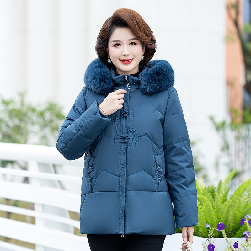 JPDUN女士大码中老年新款妈妈羽绒服女装冬装老年人冬季奶奶装外套加厚衣服 5XL 湖蓝色