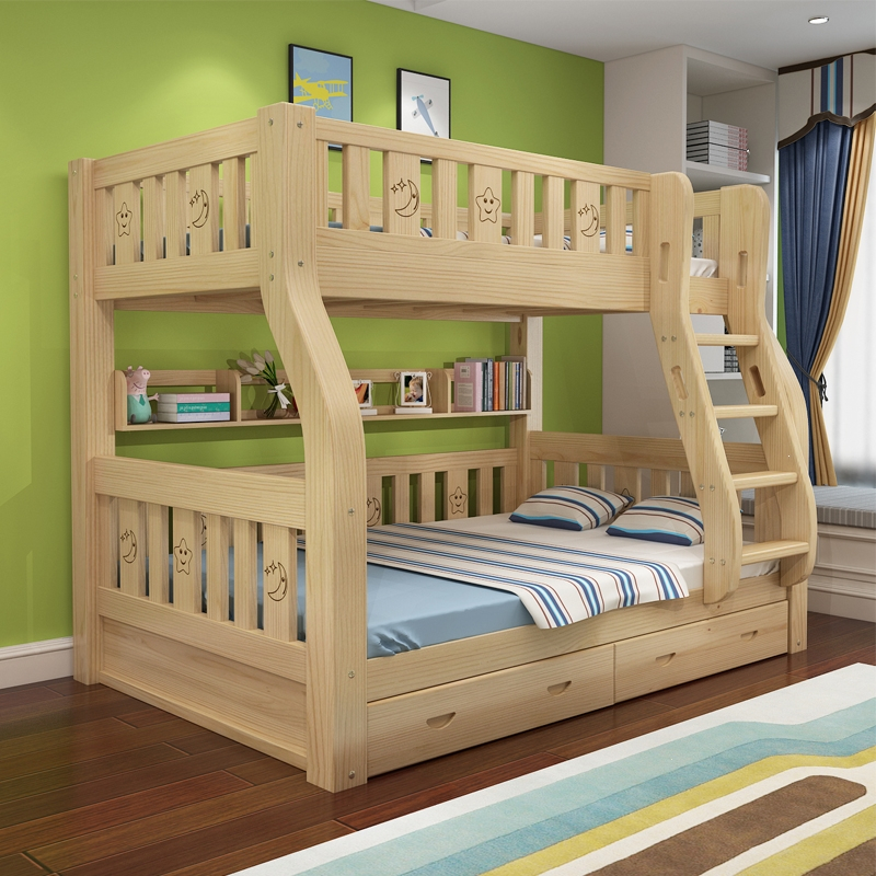 成人高低床古达实木床上下床双层床儿童床上下铺母子床子母床现代简约