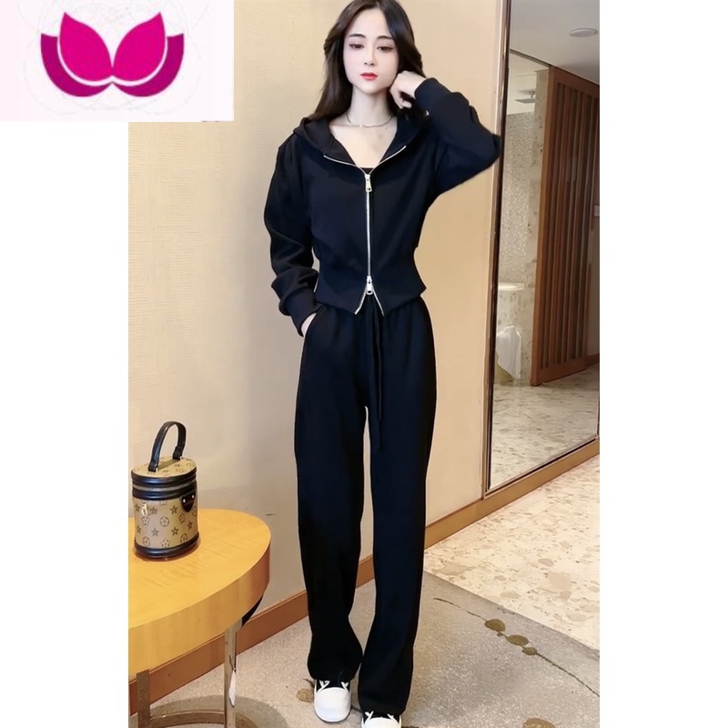 七斓网红休闲女士运动套装2022年秋季新款韩版高腰拉链外套直筒裤高清大图