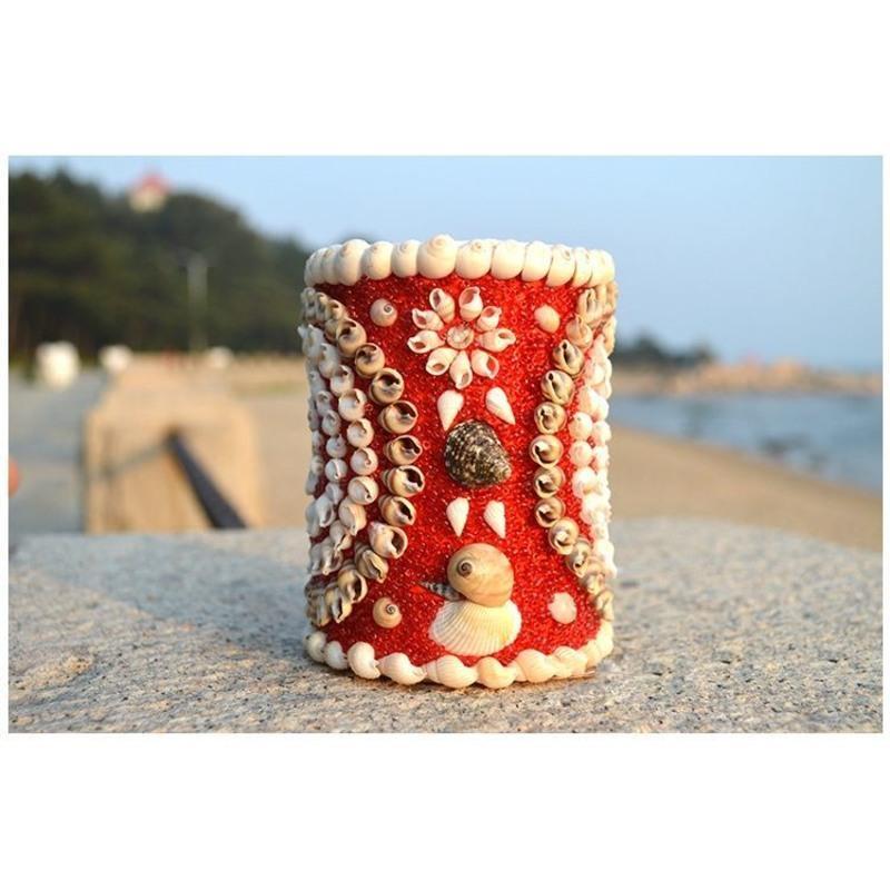 笔筒摆件礼物创意海螺贝壳工艺品红色珍珠粒笔筒