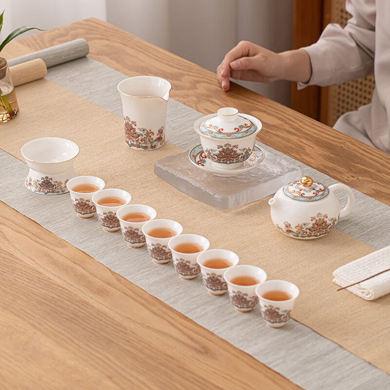 苏氏陶瓷/SUSHI CERAMICS SS001 羊脂玉瓷宝相花12件套茶具套装 (单位:套)