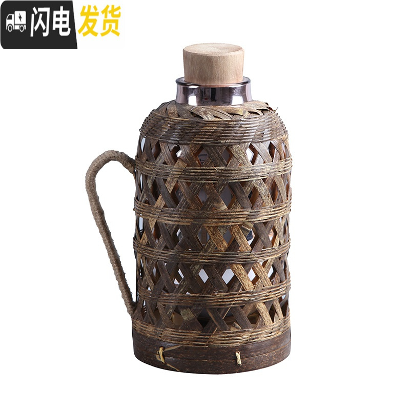 三维工匠竹编热水壶家用老式暖水壶玻璃内胆复古开水壶茶室保温瓶竹编暖壶 浅黄色紫竹壳2.0白胆