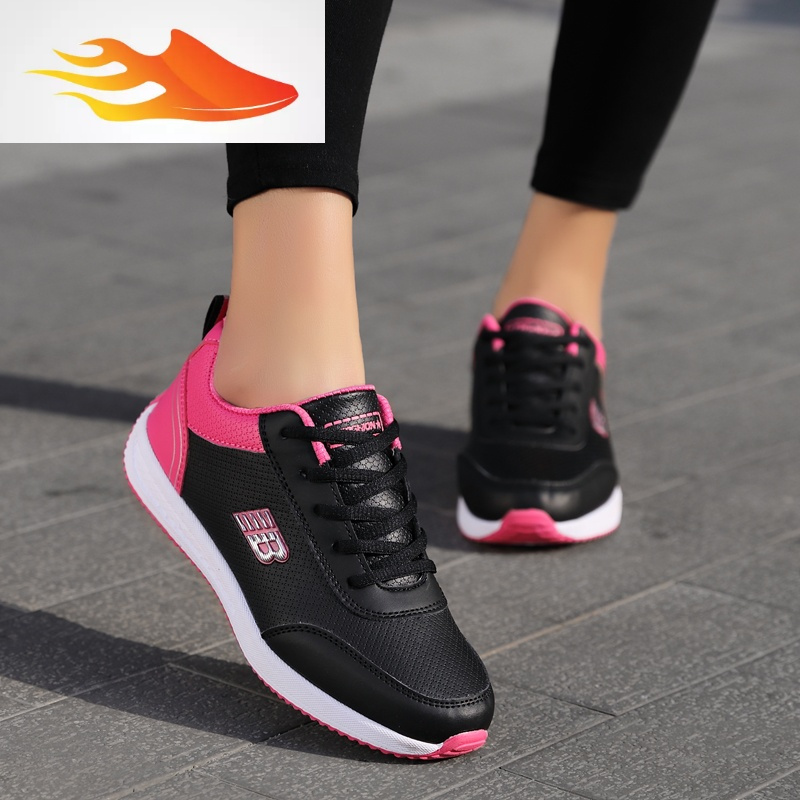 fishbasket春秋季中年女鞋妈妈运动鞋女士防滑皮面防水轻便休闲旅游鞋