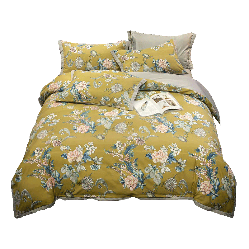 美帮汇中式复古床上四件套 大花朵被套双人床200230被罩床单田园风