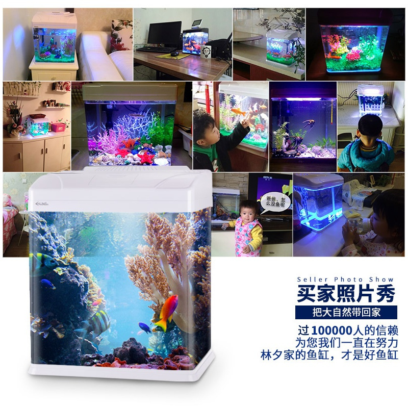 鱼缸水族箱小型生态过滤玻璃热带鱼缸家用金鱼客厅桌面乌龟缸造景高清大图