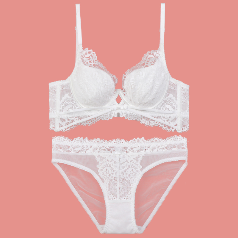 hlcoman文胸套装 hlcoman白色蕾丝性感内衣女u型大露美背薄款大胸小显