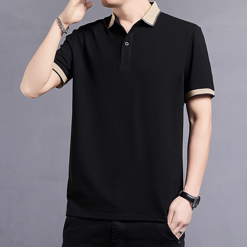 啄木鸟 冰丝短袖t恤男士polo衫夏季衬衫速干翻领休闲半袖中年爸爸高清大图