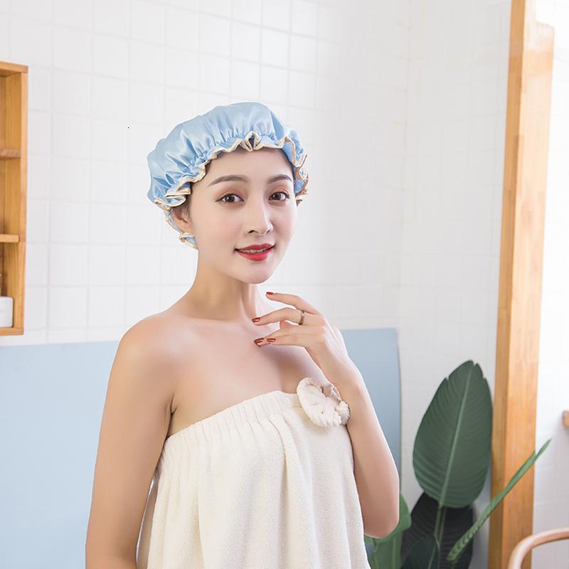 双层女加厚成人洗澡淋浴头套家用厨房防油烟帽洗头沐浴帽 三维工匠 香槟色-2个装高清大图