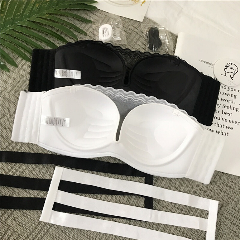 无肩带内衣拢滑上托胸贴加厚婚纱隐形胸罩性感抹胸收副乳文胸