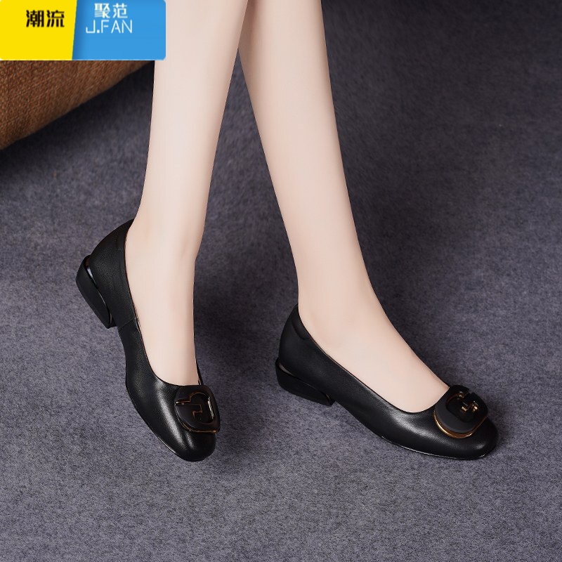 聚范2023新款夏季平底单鞋女软底女鞋春款皮鞋圆头豆豆鞋软皮瓢鞋 黑色 36