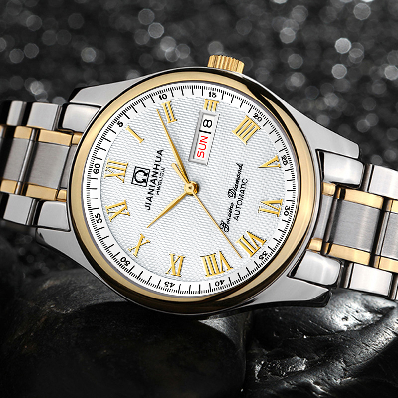 瑞士嘉年华Carnival手表 男士商务全自动机械表 男表金属精钢防水休闲时尚罗马双日历简约8666G高清大图