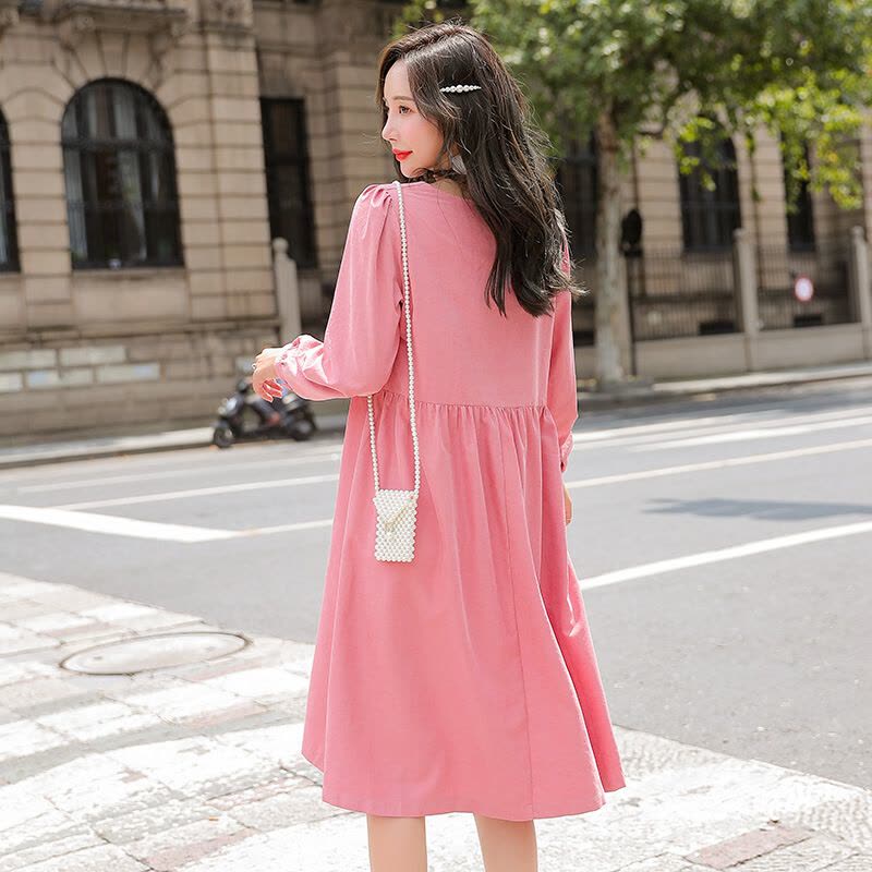 迪鲁奥(DILUAO)孕妇装秋装长袖孕妇连衣裙孕妇装韩版中长款宽松纯色孕妇裙图片