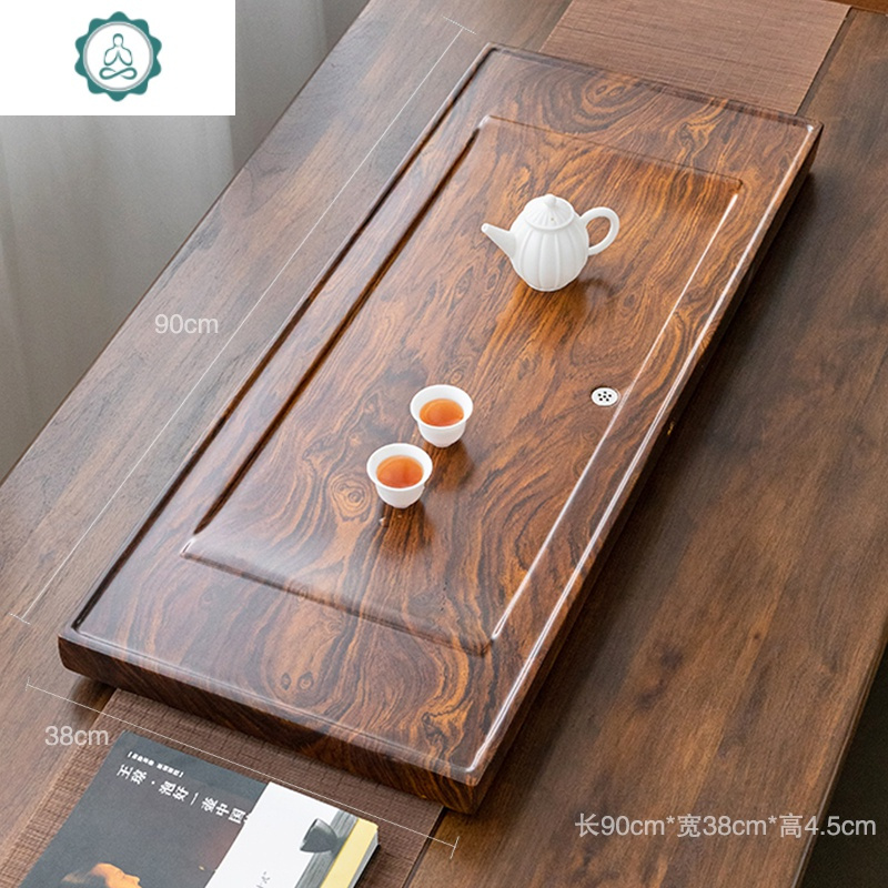 茶具茶盘实木整块原木家用客厅泡茶大号排水茶台小茶海套装 封后 黑檀木喜上梅梢茶盘