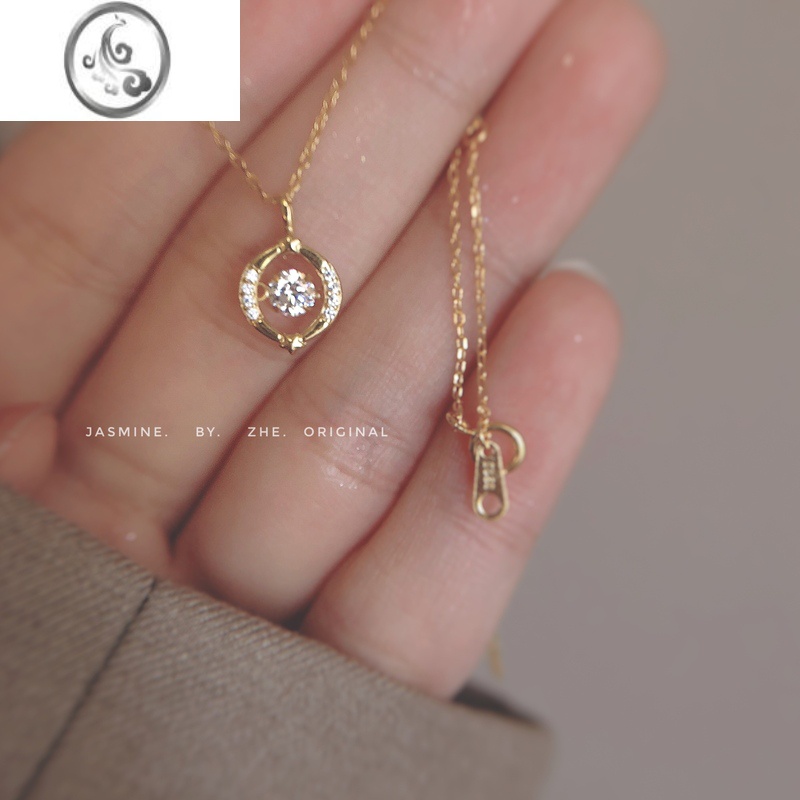 JiMi银银 灵动的心一闪一闪亮晶晶镂空项链 通勤敲美高级锁骨链 跳动的心金色纯银项链384145长度可调节