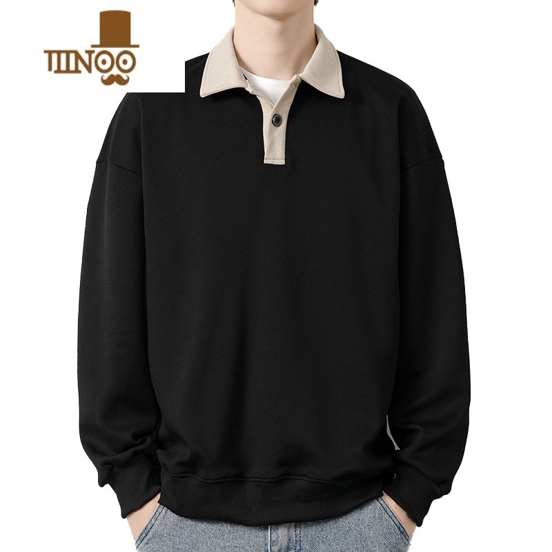 YANXU卫衣男士2023新款潮牌宽松t恤长袖百搭休闲翻领男装上衣款高清大图